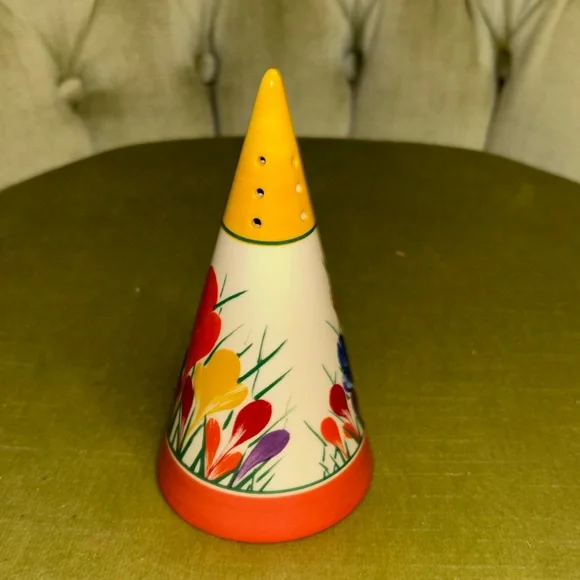 CLARICE CLIFF STYLE CROCUS CONICAL SUGAR SHAKER LARGE SIZE BY MOORLAND POTTERY - Picture 2 of 6